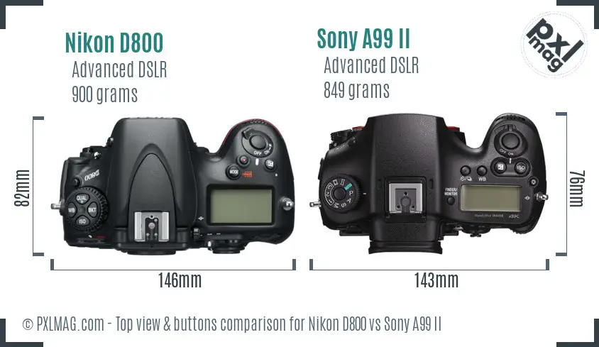 Nikon D800 vs Sony A99 II top view buttons comparison