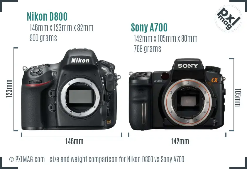 Nikon D800 vs Sony A700 size comparison
