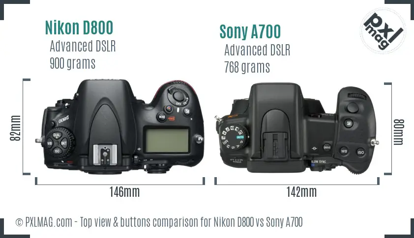 Nikon D800 vs Sony A700 top view buttons comparison