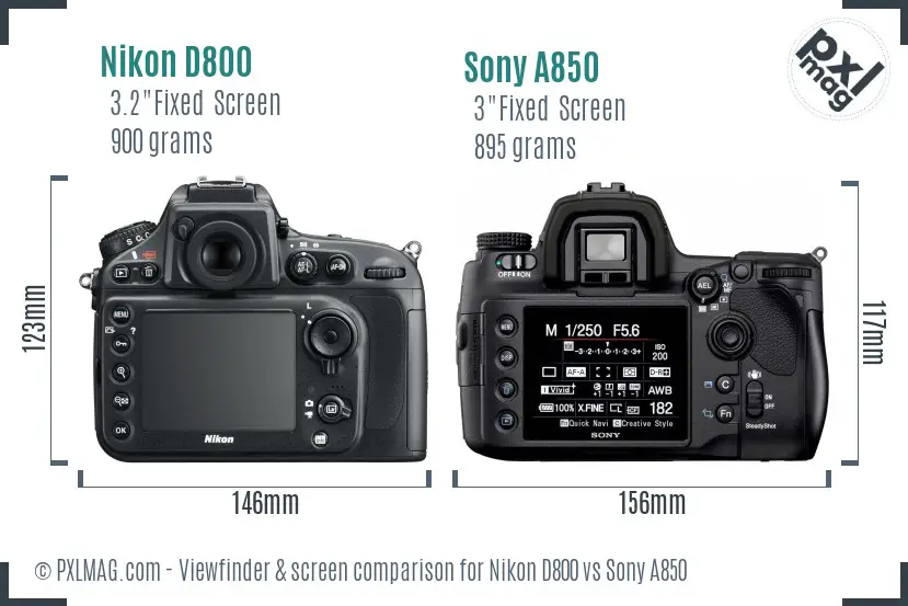 Nikon D800 vs Sony A850 Screen and Viewfinder comparison