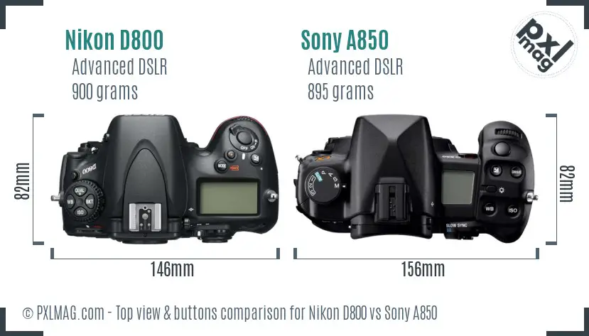 Nikon D800 vs Sony A850 top view buttons comparison