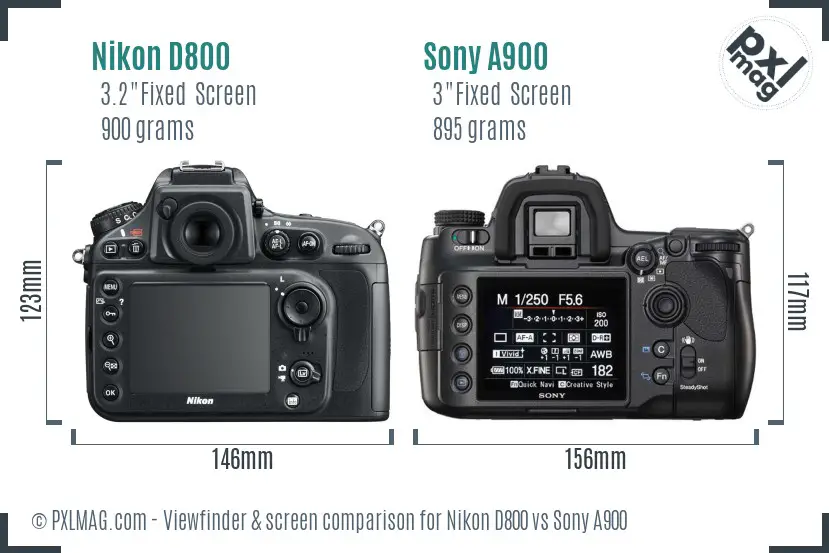 Nikon D800 vs Sony A900 Screen and Viewfinder comparison