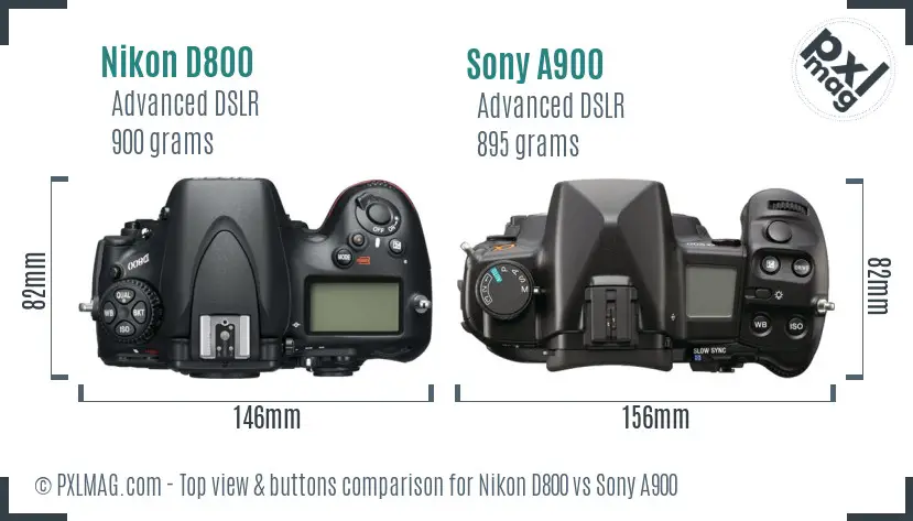 Nikon D800 vs Sony A900 top view buttons comparison