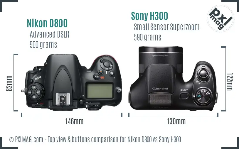Nikon D800 vs Sony H300 top view buttons comparison
