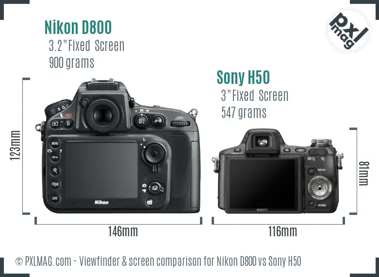 Nikon D800 vs Sony H50 Screen and Viewfinder comparison