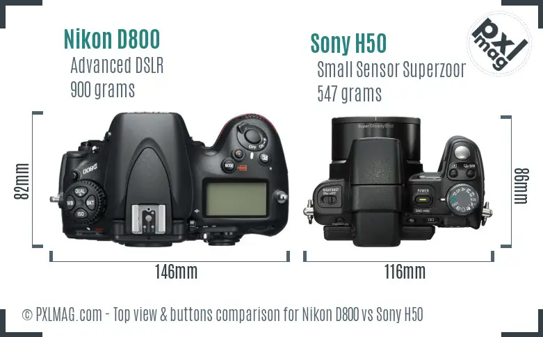 Nikon D800 vs Sony H50 top view buttons comparison