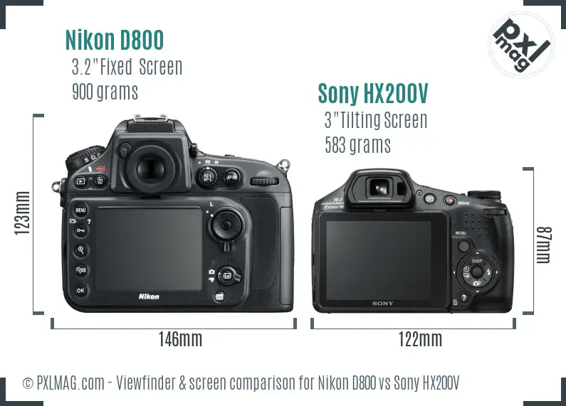 Nikon D800 vs Sony HX200V Screen and Viewfinder comparison