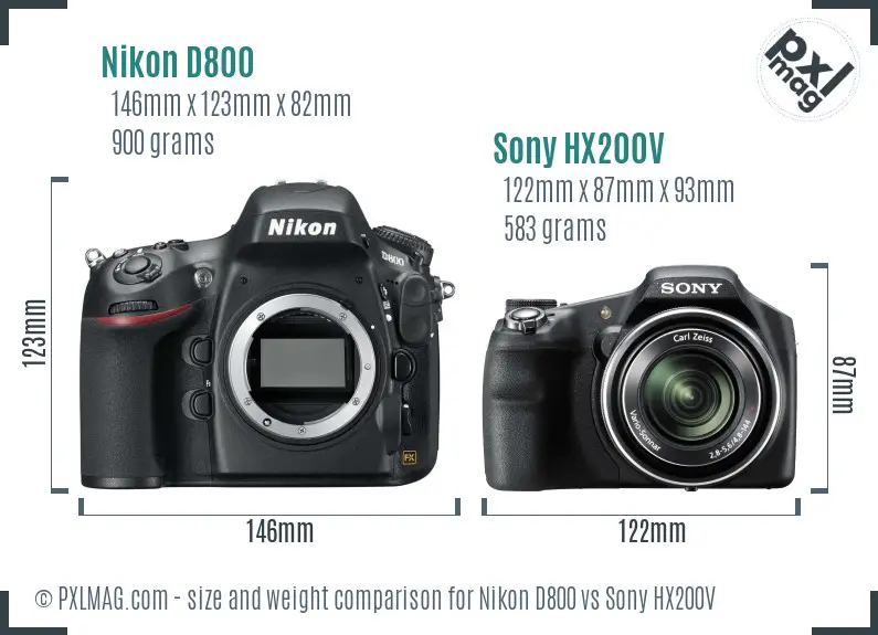 Nikon D800 vs Sony HX200V size comparison