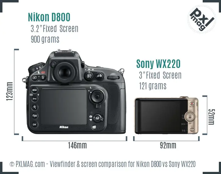 Nikon D800 vs Sony WX220 Screen and Viewfinder comparison