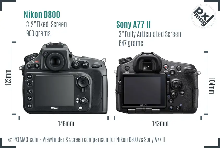 Nikon D800 vs Sony A77 II Screen and Viewfinder comparison