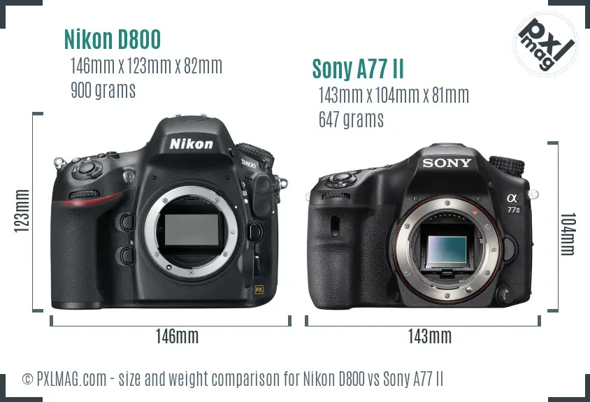 Nikon D800 vs Sony A77 II size comparison