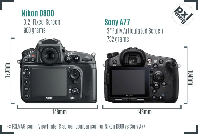 Nikon D800 vs Sony A77 Screen and Viewfinder comparison