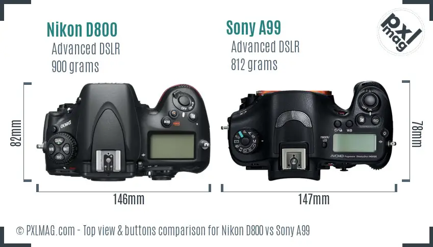 Nikon D800 vs Sony A99 top view buttons comparison