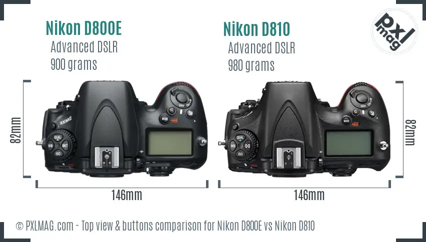 Nikon D800E vs Nikon D810 top view buttons comparison