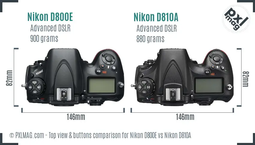 Nikon D800E vs Nikon D810A top view buttons comparison