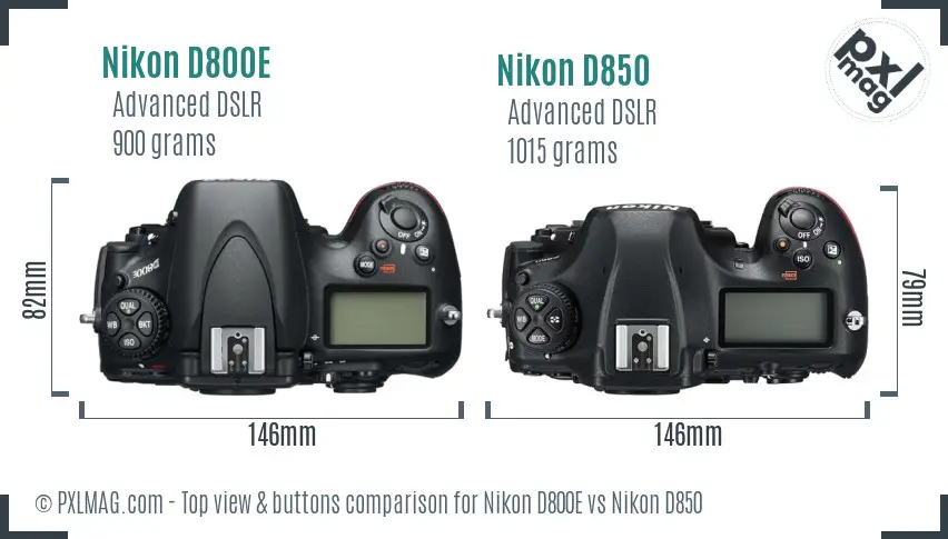 Nikon D800E vs Nikon D850 top view buttons comparison