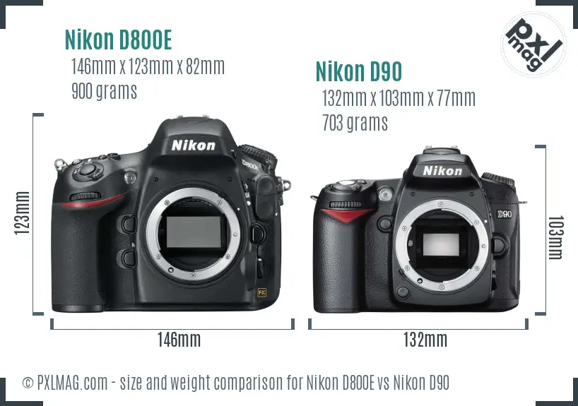 Nikon D800E vs Nikon D90 size comparison