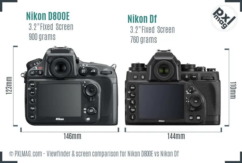 Nikon D800E vs Nikon Df Screen and Viewfinder comparison