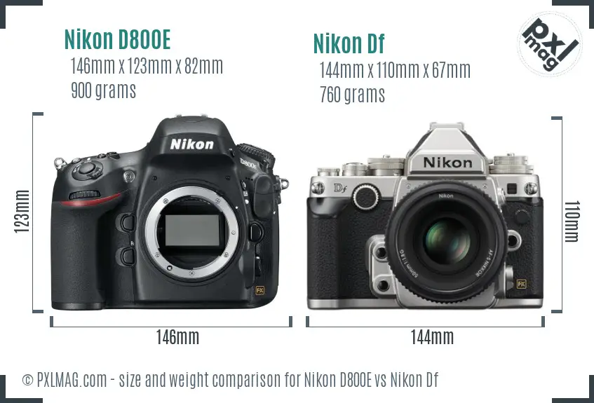 Nikon D800E vs Nikon Df size comparison