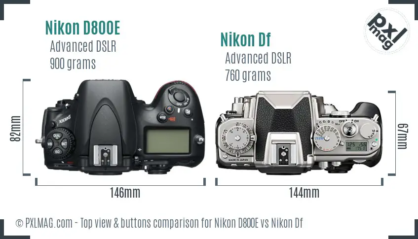 Nikon D800E vs Nikon Df top view buttons comparison