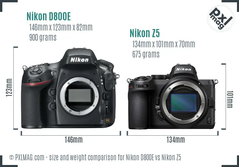 Nikon D800E vs Nikon Z5 size comparison