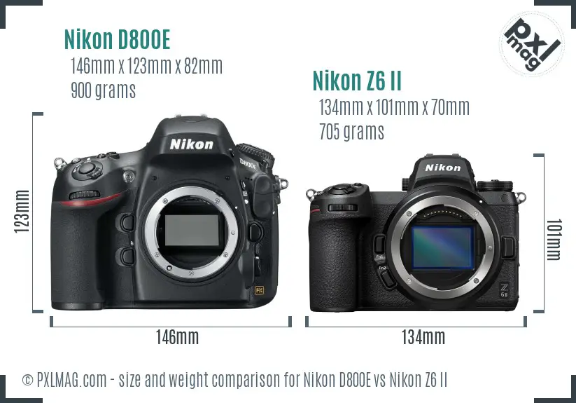 Nikon D800E vs Nikon Z6 II size comparison