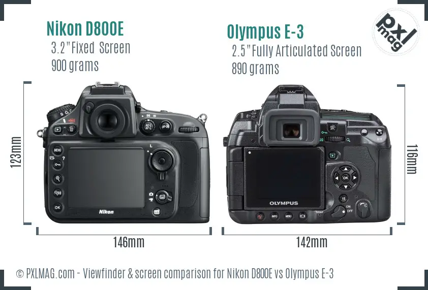 Nikon D800E vs Olympus E-3 Screen and Viewfinder comparison