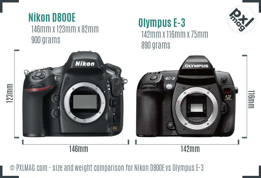 Nikon D800E vs Olympus E-3 size comparison
