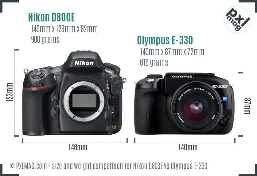 Nikon D800E vs Olympus E-330 size comparison