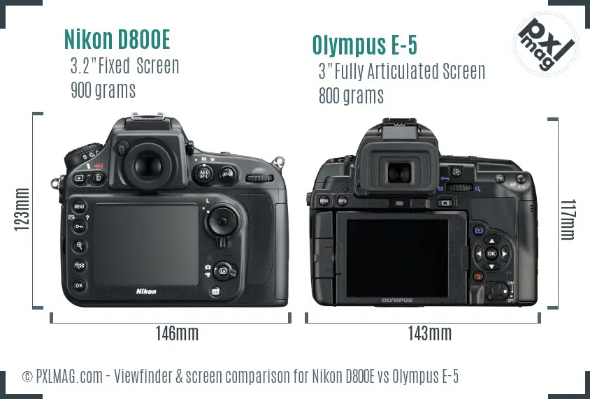 Nikon D800E vs Olympus E-5 Screen and Viewfinder comparison