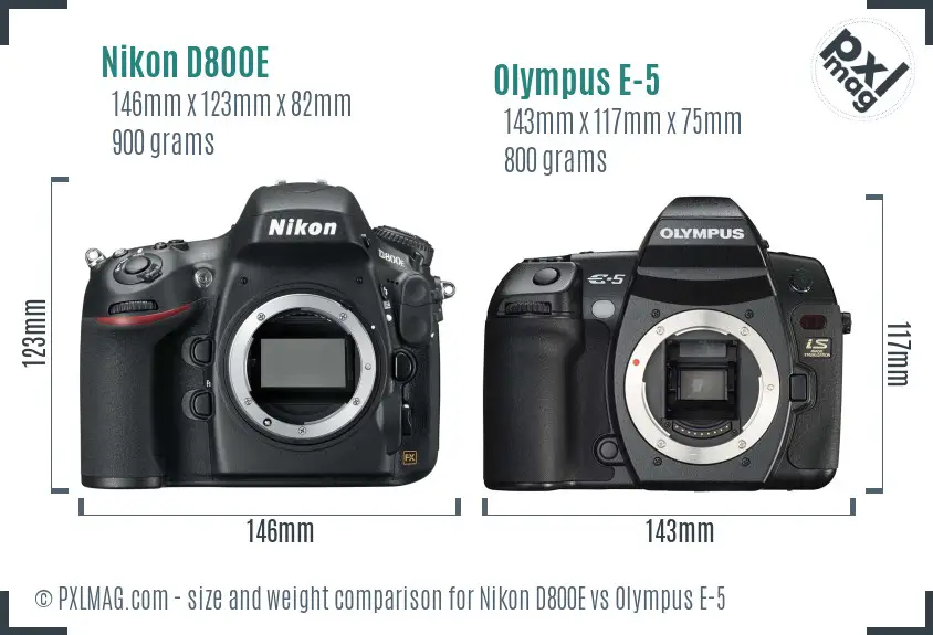 Nikon D800E vs Olympus E-5 size comparison