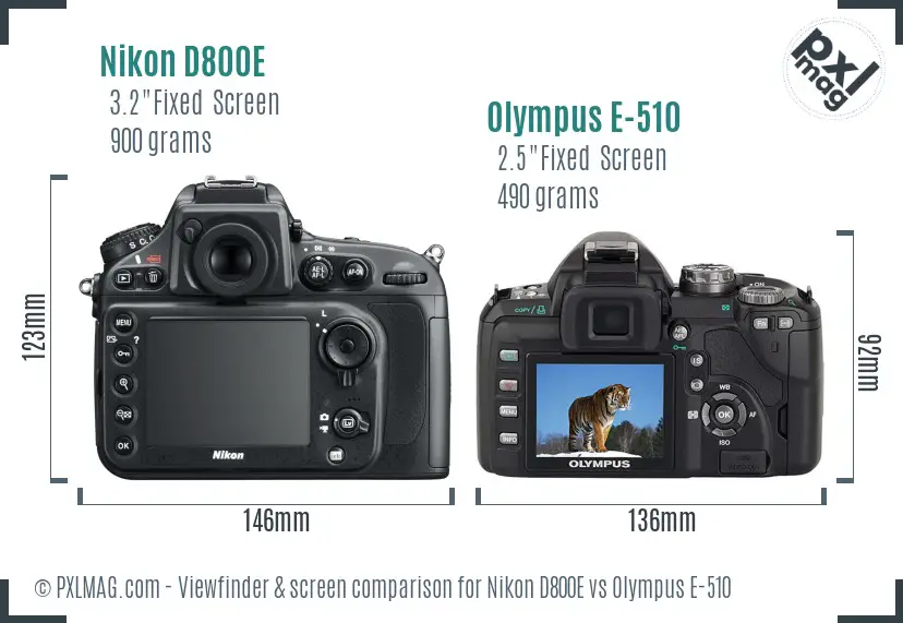 Nikon D800E vs Olympus E-510 Screen and Viewfinder comparison