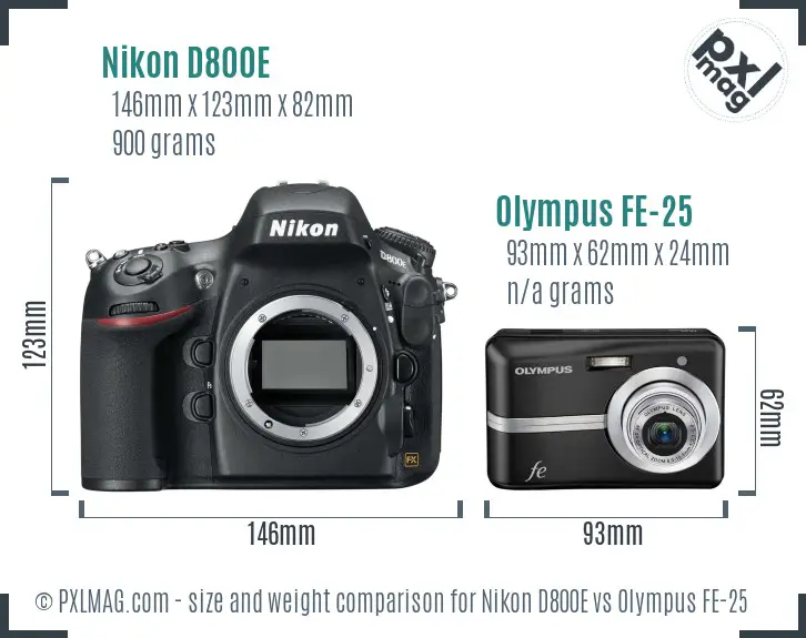 Nikon D800E vs Olympus FE-25 size comparison