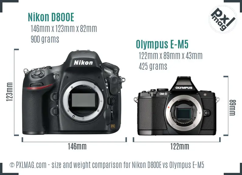 Nikon D800E vs Olympus E-M5 size comparison