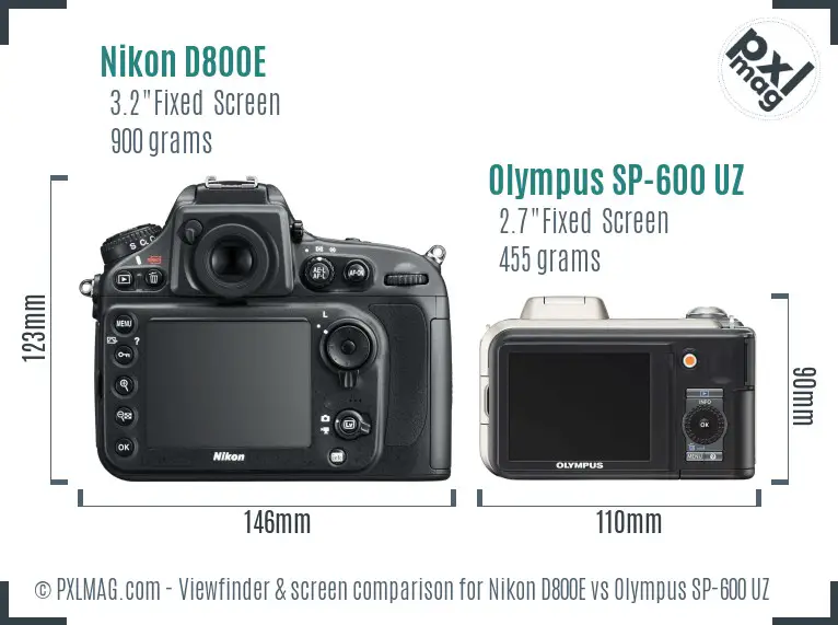 Nikon D800E vs Olympus SP-600 UZ Screen and Viewfinder comparison