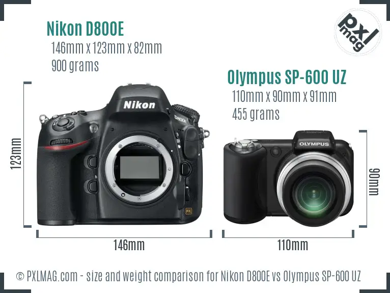Nikon D800E vs Olympus SP-600 UZ size comparison