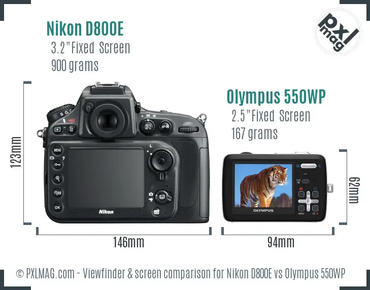 Nikon D800E vs Olympus 550WP Screen and Viewfinder comparison