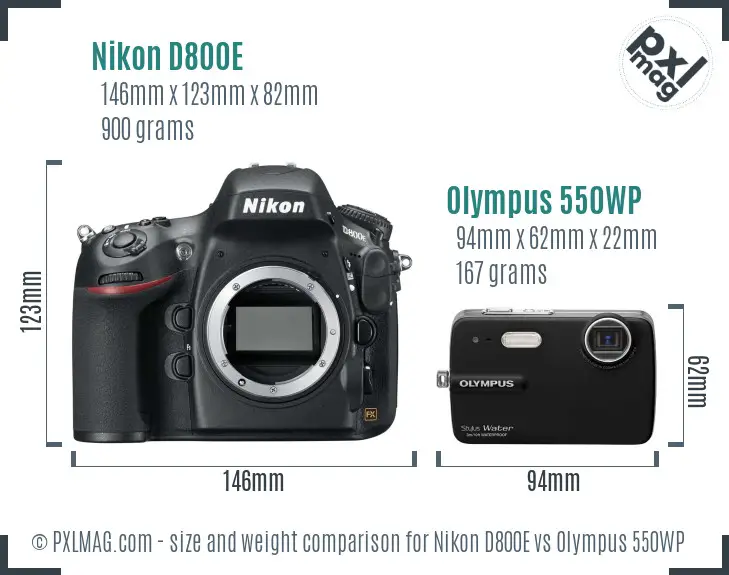 Nikon D800E vs Olympus 550WP size comparison