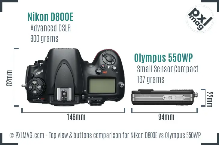 Nikon D800E vs Olympus 550WP top view buttons comparison