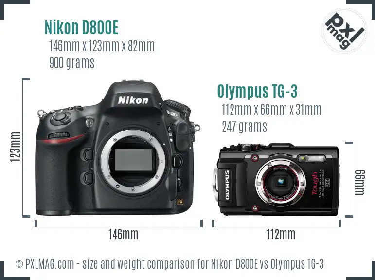 Nikon D800E vs Olympus TG-3 size comparison
