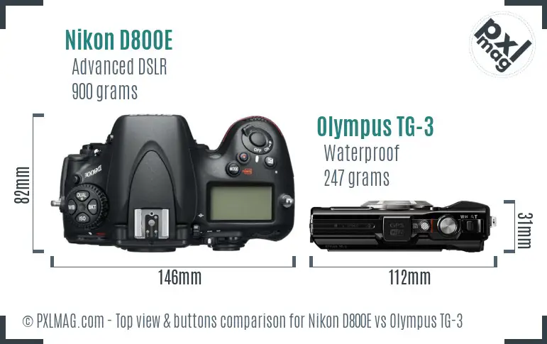 Nikon D800E vs Olympus TG-3 top view buttons comparison