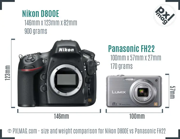 Nikon D800E vs Panasonic FH22 size comparison