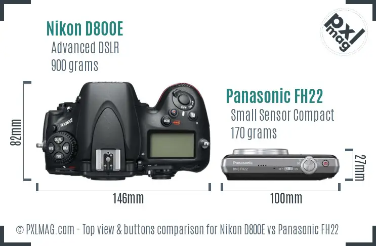 Nikon D800E vs Panasonic FH22 top view buttons comparison