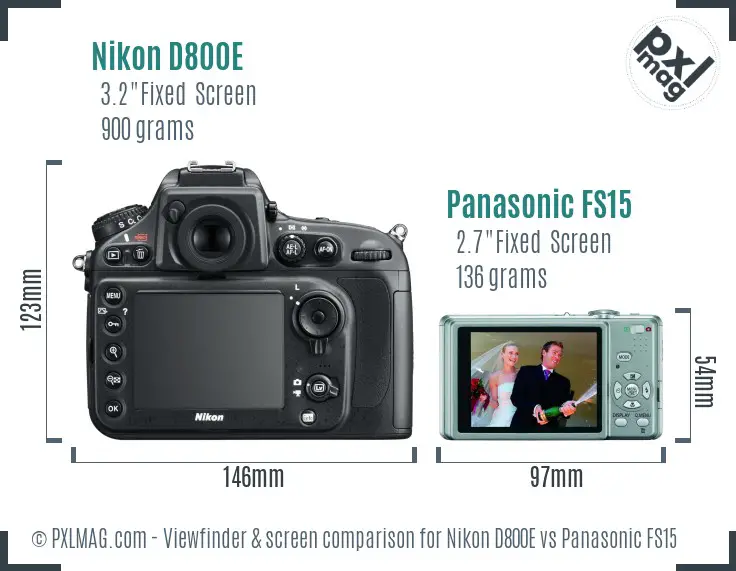 Nikon D800E vs Panasonic FS15 Screen and Viewfinder comparison