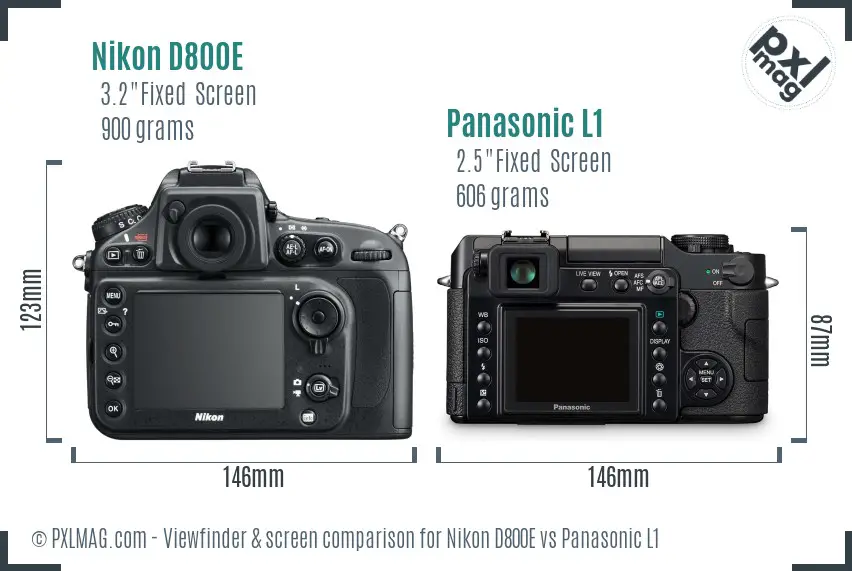 Nikon D800E vs Panasonic L1 Screen and Viewfinder comparison