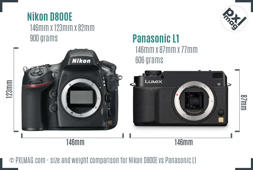 Nikon D800E vs Panasonic L1 size comparison