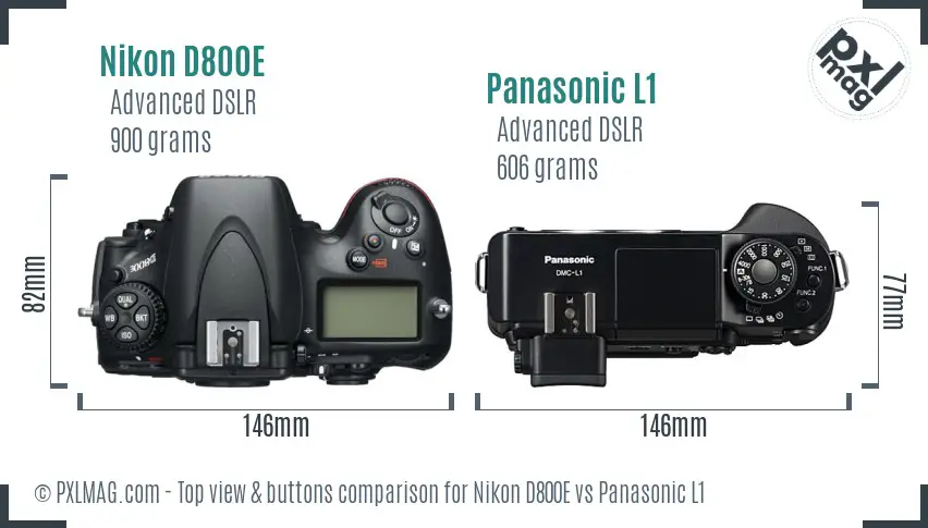 Nikon D800E vs Panasonic L1 top view buttons comparison