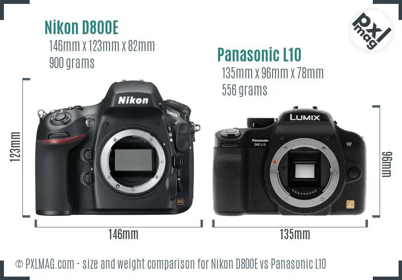 Nikon D800E vs Panasonic L10 size comparison