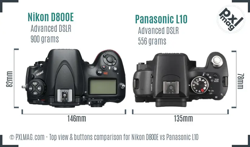 Nikon D800E vs Panasonic L10 top view buttons comparison