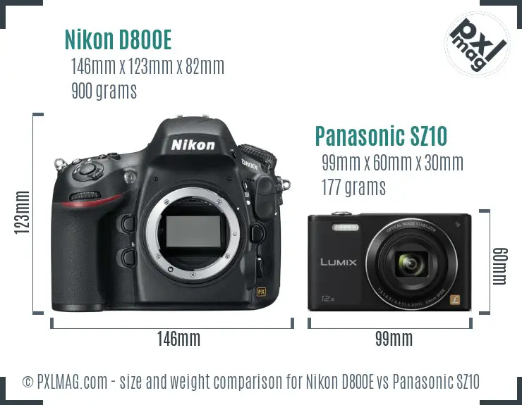 Nikon D800E vs Panasonic SZ10 size comparison